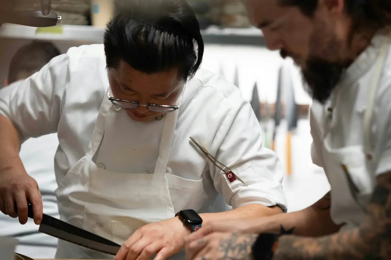 A kitchen team at work.