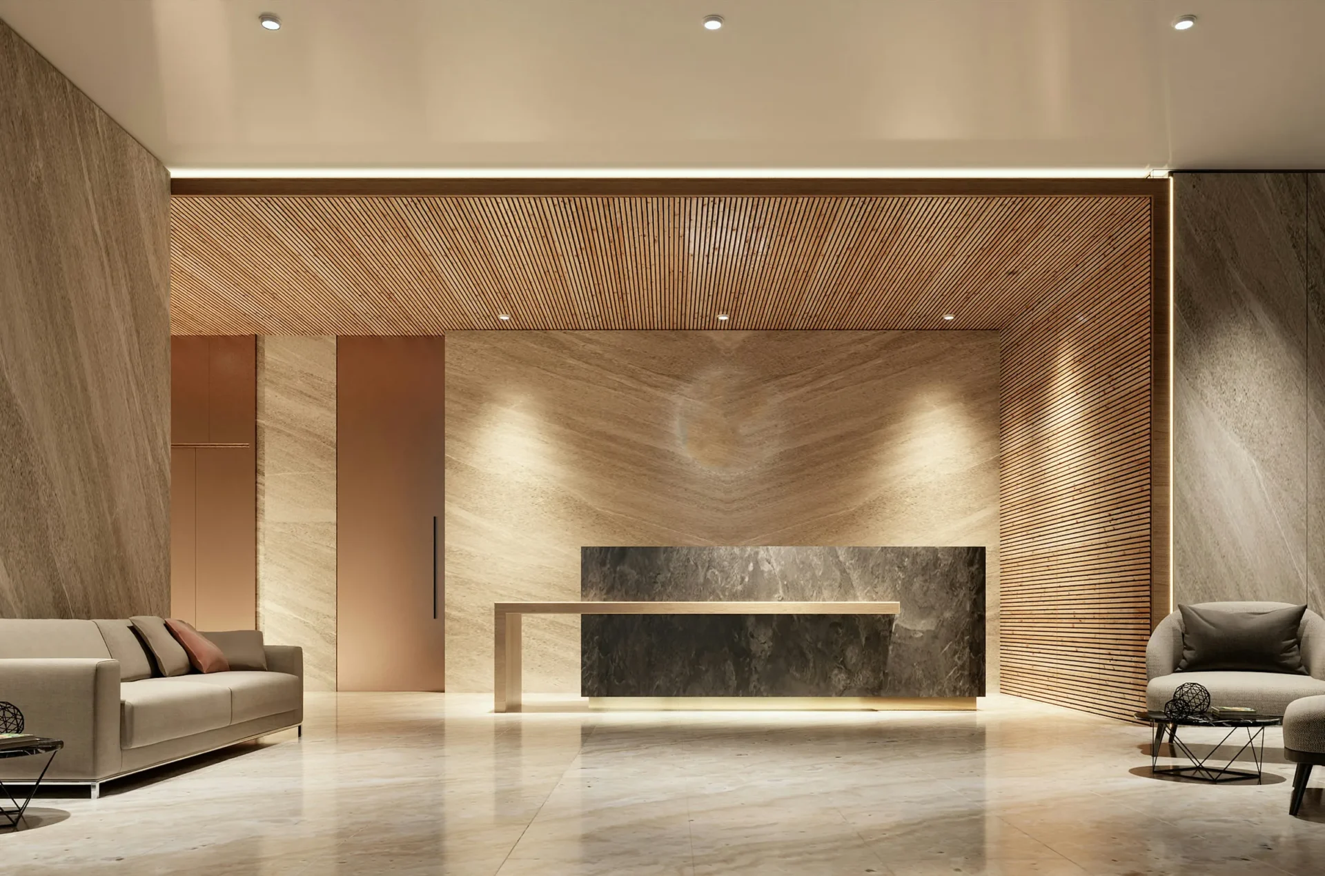 The reception of a contemporary advisory office.
